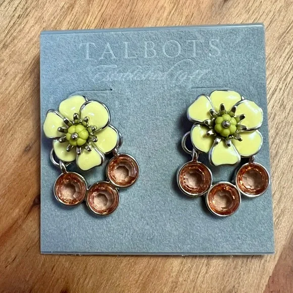 NWT Talbots yellow flower earrings with pink bead details jewelry - Picture 1 of 4